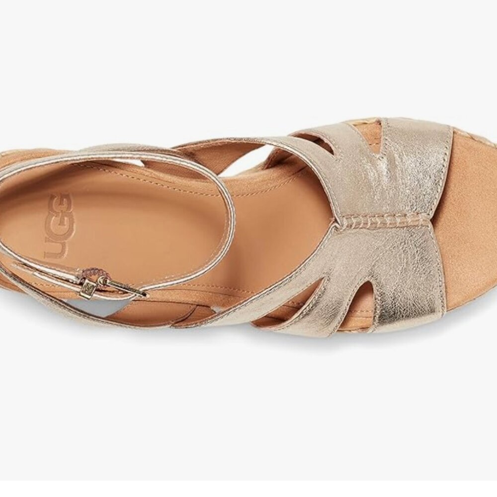 BRAND NEW UGG careena platform sandal in gold metallic, size 8 - Picture 2 of 11